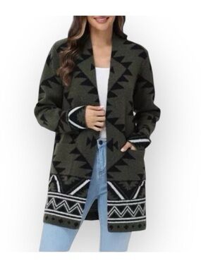 Frye Women's Olive and Black Patterned Cardigan